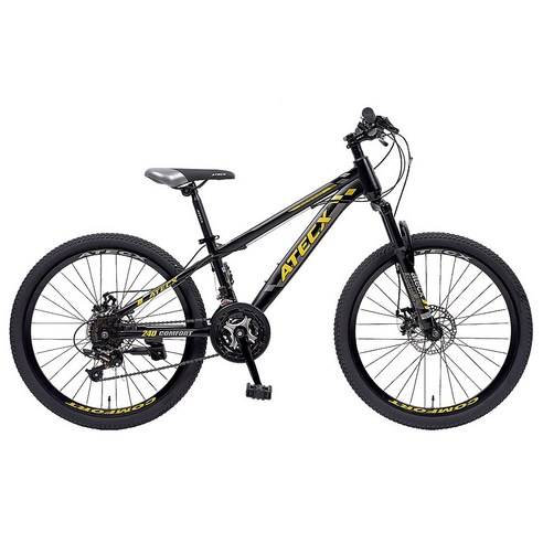 아텍스 2024년형 컴포트 24D 21단 24 MTB 자전거 미조립, 블랙 + 옐로우, 1개