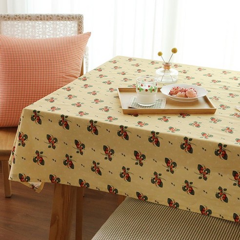 데코토닉 들딸기 식탁보, 옐로우, 2인용(120 × 120 cm)
