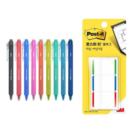 신지 퀵드라이 젤잉크펜 0.3mm 9종 + 포스트잇 세트, 9종(젤잉크펜), 686L-GBR(포스트잇), 1세트