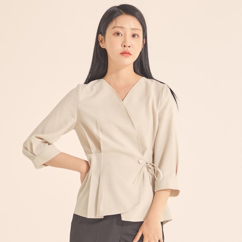 로엠 앵커 린넨라이크 랩형 블라우스