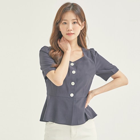 로엠 린넨라이크 페플럼 블라우스 세트