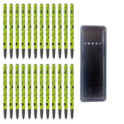 모나미 153 카툰 볼펜 0.5mm 24p + 매표 펜 접시 C형 세트, 갤럭시그린(볼펜), 검정색(펜접시), 1세트