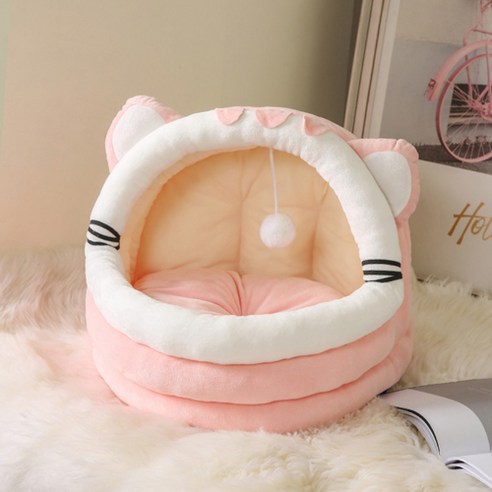 반려동물 반밀폐 큐티타이거 수면쿠션 하우스, 핑크