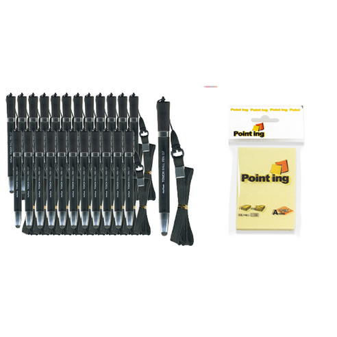 문화연필 1000 터치 목걸이 볼펜 24p + 에이원 포스트인 3호, 검정(볼펜), 노랑(포스트인), 1세트