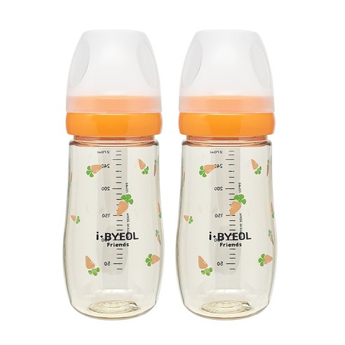 아이별프렌즈 국내 제조 아기 캐럿 PPSU 젖병 270ml 트윈팩, 노꼭지, 오렌지, 1개