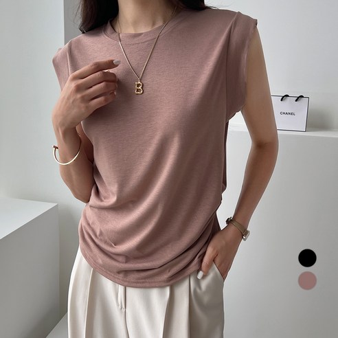 세컨그라운드 여성용 사이드 셔링 캡소매 나시