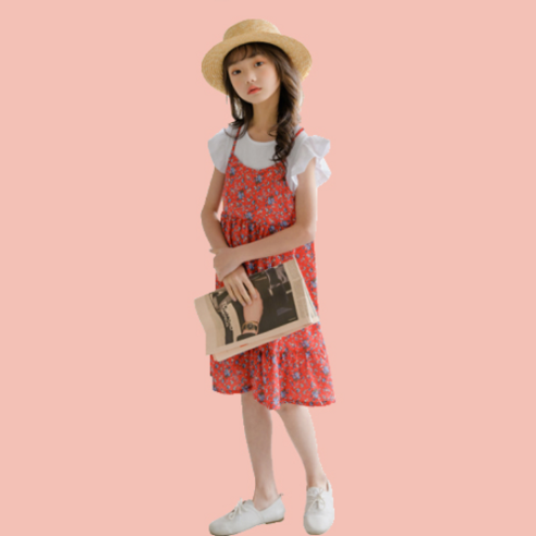 앤잴아이 여아용 봄 꽃 어깨 프릴 원피스