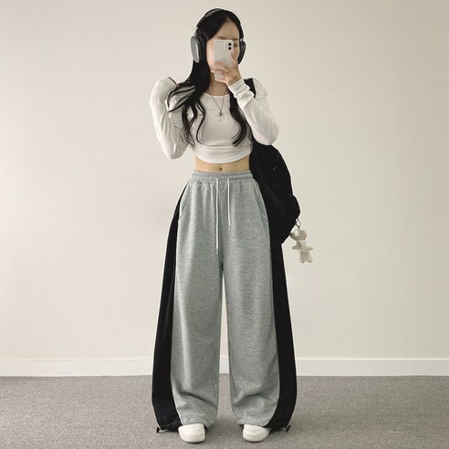 위드후이린 여성용 뮤즈 배색 와이드 트레이닝 밴딩 팬츠