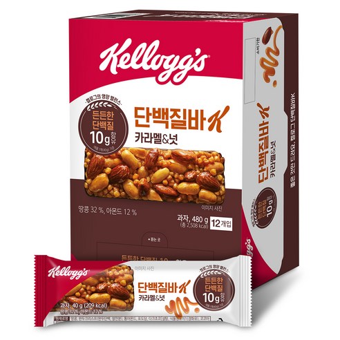 켈로그 단백질바K 카라멜&넛, 12개, 40g