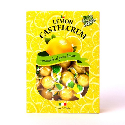 카스텔크렘 레몬캔디는 상큼한 레몬 향과 달콤한 맛이 일품이며, 이탈리아에서 생산되었습니다