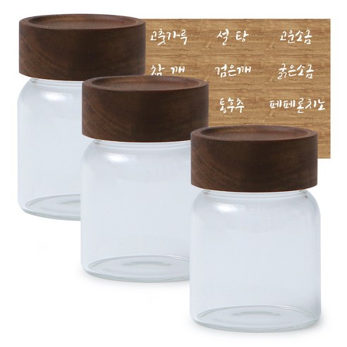 이우아여사 감성 우드 내열유리 밀폐 양념병 210ml x 3개 + 스티커, 1세트