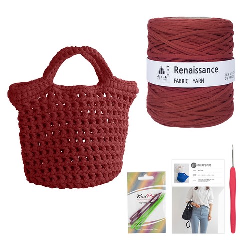 yarna 르네상스 데일리백 DIY 패키지, 브릭(실), 랜덤발송(코바늘), 1세트