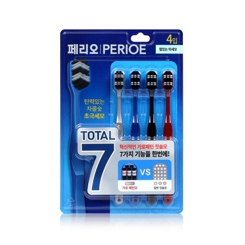아케이 리빙 블랙 왕차크 칫솔 5개 세트 15 페리오 토탈7 칫솔 힘있는 미세모, 4개입, 1개