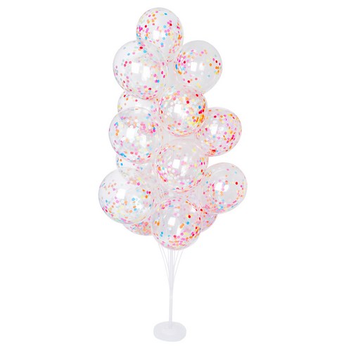 파티쇼 풍선꽂이 스틱 160cm 19p + 컨페티 풍선 20p 세트, 종이레인보우(컨페티풍선), 1세트