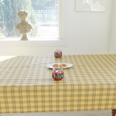 앤코튼 순면 크림버터 체크 방수 코팅 테이블보 식탁보, 치즈버터, 직2인(100 x 130 cm)