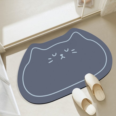 데이소이 잠자는 고양이 욕실 발매트 3.5mm, 다크 블루, 1개