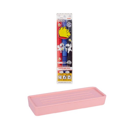 유니볼 RE 지워지는 단색 볼펜 캐릭터 0.5mm 3종 2타입 + 델리 누사인 2단 펜트레이 세트, 곰돌이푸(볼펜), 핑크(펜트레이), 1세트