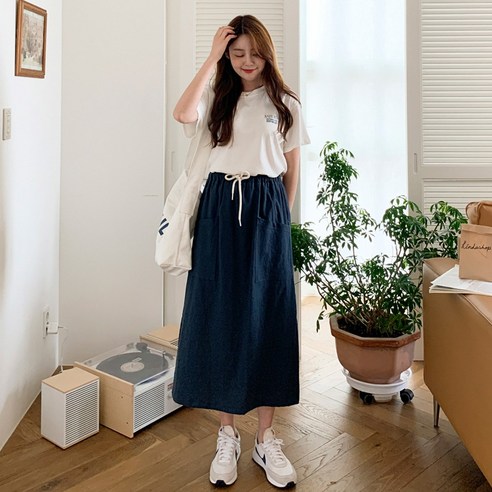 게르나 린넨 포켓 밴딩 롱 스커트 SK3735K15