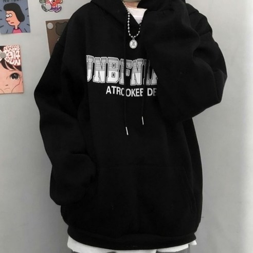 플로렐로 여성 캐주얼 오버핏 레터링 얇은 기모 후드티