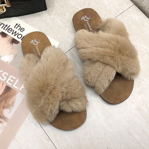 래빗퍼 여성용 외출용 슬리퍼
