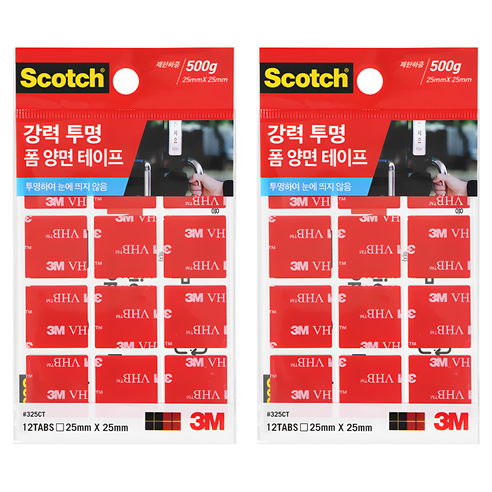스카치 3M 강력 투명 폼 양면테이프 325CT 25 x 25mm 12p, 12개