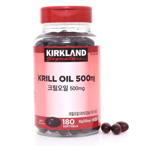 코스트코 커클랜드 캐나다 Krill Oil 크릴 오일 500mg 180캡슐 오메가3 아스타잔틴 함유 1일1캡슐 6개월분, 180정, 1개