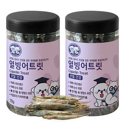 펫티즈 동결건조 큐브 트릿 강아지 고양이 간식, 70g, 2개, 열빙어