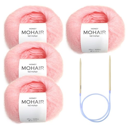 니뜨 허니 모헤어 뜨게실 4볼 + 줄바늘 5.0mm, 03_베이비핑크