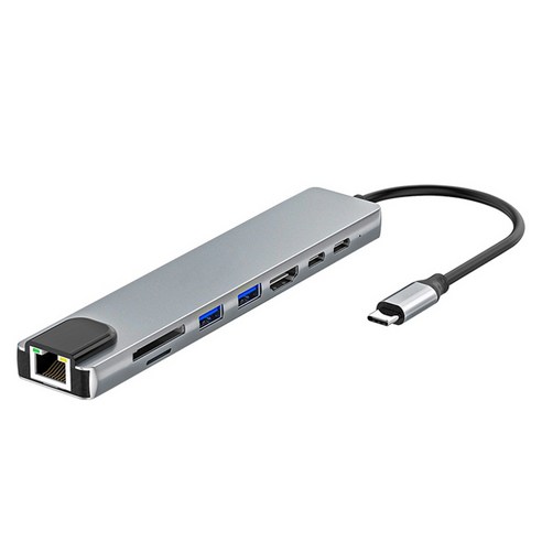 8in1 유형 C 도크 스테이션 HDMI USB 3.0 HDMI RJ45 PD USB-C 허브 4K 휴대용 노트북 충전 SD & TF 어댑터 도킹 스테이션, 하나, 은