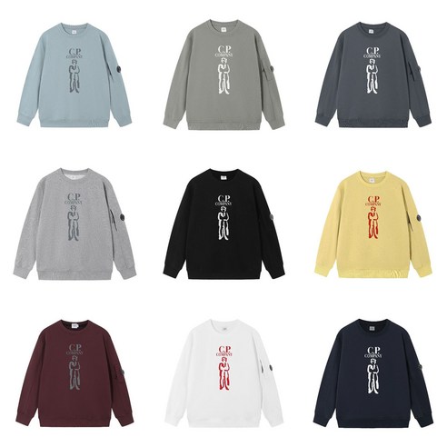 [CP컴퍼니] 니 남성 와펜 24SS 남녀공용 특양면 맨투맨 검은색 맨투맨 티셔츠 남자 여자 가을 겨울 긴팔티