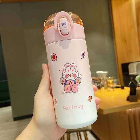 DFMEI 러블리 일본통 텀블러 여성 뷰티 304 스테인리스 물컵 심플 인스컵, [핑크] + 임의의 스티커, 420ml