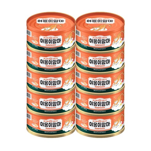 야옹이맘마 고양이 습식 간식 캔, 흰살참치와 연어 (160g), 160g, 10개