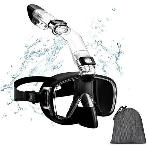 METAVIZ 스노쿨링 물안경 마스크 2in1 프리다이빙/스노클링 장비 세트 MZ-01 [메쉬백 포함 접이식/휴대 편리], 블랙