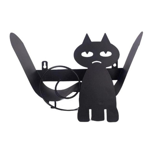 귀여운 검은 고양이 화장지 홀더 롤 티슈 스토리지 주최자 홈 장식, 35x13x23cm, 블랙, 철