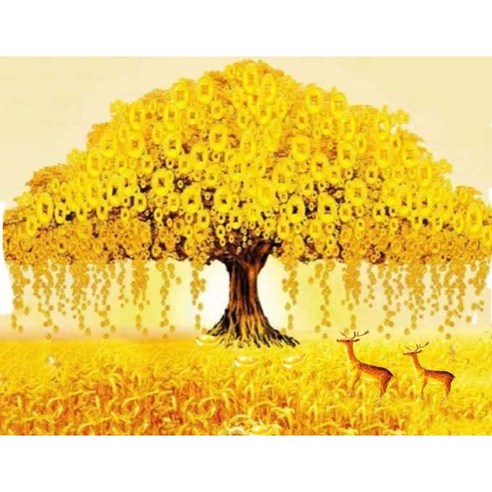 보석십자수 액자 캔버스형 50 x 40 cm DIY 풍수 해바라기 금전수 사과 엠제이에스, 1개, Y36 황금나무