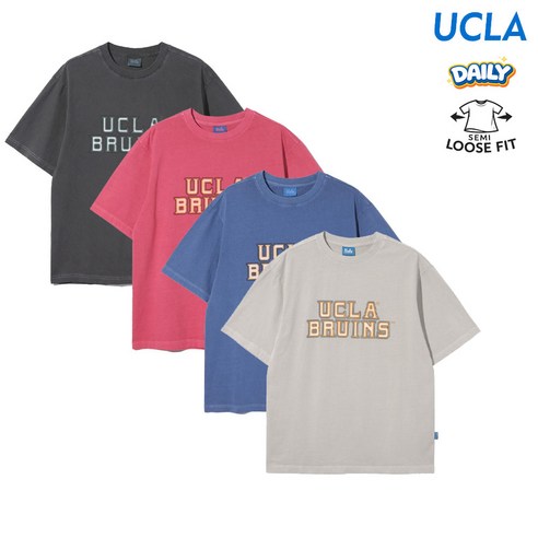 UCLA 남여공용 컬러풀 로고티셔츠 데일리 라이프스타일 미국감성 데일리룩 세미오버핏 세미루즈핏 반팔 반소매 티셔츠 여행룩 커플룩 반바지와 어울리는 T-Shirt