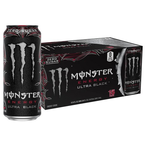 Monster Energy 울트라 블랙 무설탕 에너지 드링크 473.2ml(16온스) (15개 팩), 15 팩, 15개, 473ml