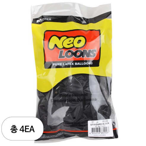 네오텍스 라운드풍선 30cm 50p, 스탠다드 블랙, 4개