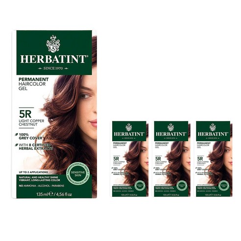 허버틴트 퍼머넌트 허벌 헤어컬러 젤 135ml, Light Copper Chestnut, 4개