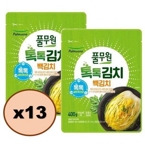 풀무원 톡톡 백김치 400gx2 배추김치, 13세트
