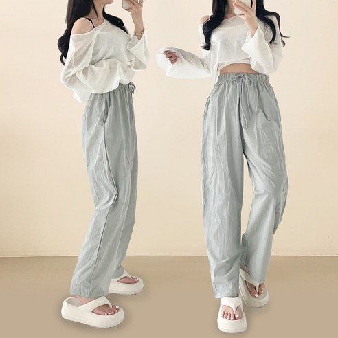 스트릿제이 바스락 와이드 팬츠 밴딩 일자 바지 나일론팬츠 스트릿제이 바스락 와이드 팬츠 밴딩 일자 바지 나일론팬츠