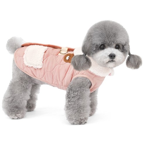 준성펫 뽀글이 포켓 D링 강아지 패딩 조끼 하네스 애견 겨울 옷 아우터 의류, 핑크