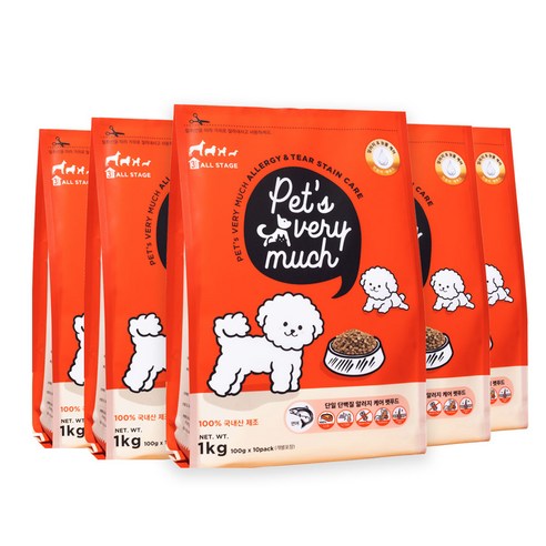 페츠베리머치 강아지사료 눈물사료 눈물자국 알러지 사료, 연어, 1kg, 5개