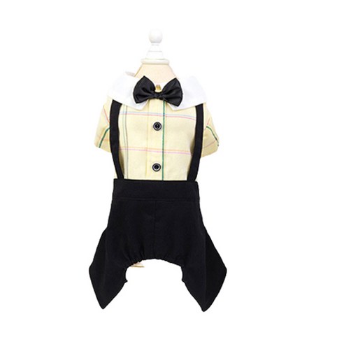 할로펫 봄가을 반려동물 멜빵 체크 학생복 4종 S M L XL, 바지, 노랑바지
