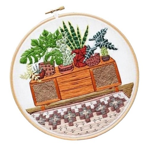 사전 인쇄된 DIY 자수 스타터 키트 식물 스탬프 크로스 스티치 아트 세트, EC008, {"사이즈":"30cm"}, {"수건소재":"코튼"}