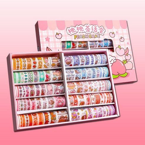 마스킹테이프 DIY 종이테이프 다꾸 다이어리꾸미기 100롤, 옵션1)복숭아케이크 100롤, 1개
