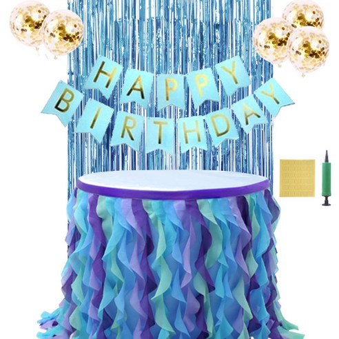 오픈런 생일파티 테이블스커트 풍선 가랜드 올인원 세트, S, 웨이브마린
