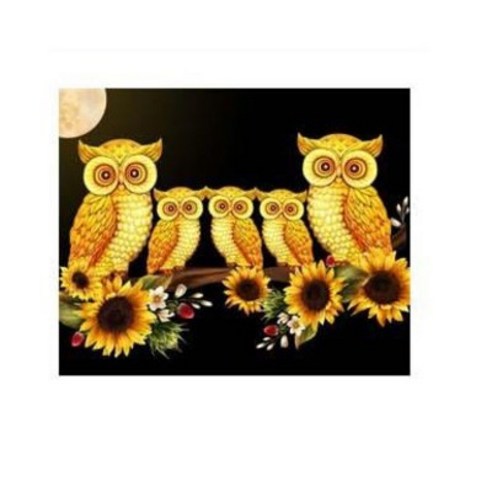 MJS 보석십자수 50 x 40 cm 캔버스형 세트 DIY, 황금부엉이 패밀리