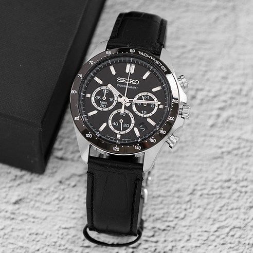 세이코 남성용 크로노그래프 블랙 가죽 손목시계 세이코시계 세이코 남성용 크로노그래프 블랙 가죽 손목시계 세이코시계
