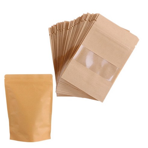 Deoxygene 50 pcs 베이커리 가방 투명 창 종이 씰링 그리스 증거 크래프트 음식 간식 쿠키 9x14x3 cm, 1개, 1개